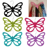 CONNECTWIDE? Flocking Butterfly Type Hanger Flocking Plastic Scarves Hangers for Tie, Scarf holders butterfly design with velvet flocculation, Non-Slip Flocked Scarf Tie Belt Clothes Wardrobe Holder Hook Hanger 12 openings, 29 x 23.5 cm. ( Pink)