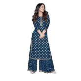 Monica Fashion Style Collection Women's Kurta Sahara Set with Embroidery and Gotta Work/Ethnic Straight Kurti & Sharara Set| Blue