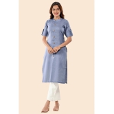 Glomee - Grey Cotton Womens Front Slit Kurti ( Pack of 1 ) - None