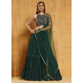 Dark Green Georgette Sequence Ruffle Style Lehenga Choli