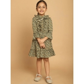 MINI & MING Girls Floral Printed Band Collar Bell Sleeve Ruffled Fit & Flare Dress