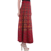 Biking-Red Wrap-Around Printed Long Skirt from Pilkhuwa