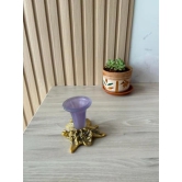 Aarna Creations Leaf Flower Candle Stand | Patta Tea Light Stand | Golden Leaf Candle Stand | Gold Antique Candle Stand | Metal & Glass Tea Light Stand (Purple)