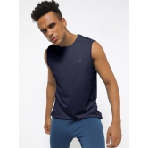 Men Dark Navy Textured Sleeveless Sports T-shirt