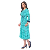 haya fashion - Blue Rayon Women''s Flared Kurti ( Pack of 1 ) - XL