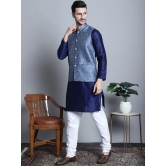 Mens Printed Nehru Jacket-S / Blue