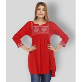 HIGHLIGHT FASHION EXPORT - Red Rayon Womens Asymmetrical Kurti ( Pack of 1 ) - L