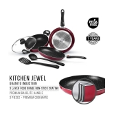 Milton Pro Cook Kitchen Jewel Set of 5 (Fry pan 24 cm/1.6 Litres; Kadhai 24 cm/2.5 Litres with glass lid; Tawa 25 cm; Nylon Laddle and Spatula), Peach | Induction | Dishwasher | Hot Plate | 