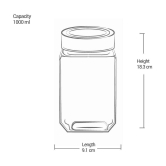 Treo By Milton Woody Cube Glass Jar, 1000 ml, Transparent | Air Tight | Easy to Clean | Candies | Cookies | Pulses | Kitchen Item - Transparent