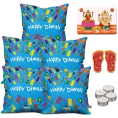 Indigifts Diwali Decoration Items Happy Diwali Quote Blue Cushion Cover 12x12 with Filler Set of 5 - Diwali Gift Items, Dipawali Gift Items, Deepawali Greetings, Deepavali Decoration