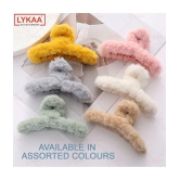 Lykaa Soft Faux Fleece Fur Large Hair Clutcher Hair Claw Clips Hair Accessories for Women- Pack of 3 - Multi