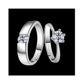 SILVERSHINE Silverplated Elegant LOVE Solitaire His and Her Adjustable proposal Diamond couple ring For Men And Women Jewellery - None