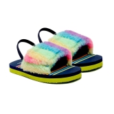 ONYC Kids Slippers - Rainbow Fur Sliders for Girls, Navy Blue