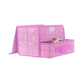 PrettyKrafts Jute Fabric Storage Box Storage Bins with Handle Drawer Organiser with Lid Folding Storage Bins Box Containers for Socks, Underwear, Bras, Ties 1+1 drawer- Pink