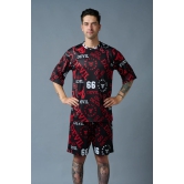 Go Devil 66 All over print (in Red) Black Polyester Co-ord Set for Men XL