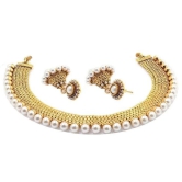 YouBella Golden and White Traditional Pearl Necklace Set