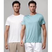 UrbanMark Polyester Regular Fit Solid Half Sleeves Mens T-Shirt - Blue & White (Pack of 2) - None