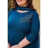 PrettyPlus by Desinoor.com Rayon Embellished Anarkali Womens Kurti with Dupatta - Teal ( Pack of 1 ) - None