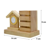 Wooden Pen Holder Stand Office Home Dryer Table Desk Clock