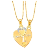 Vighnaharta Lovers Heart & Key CZ Gold and Rhodium Plated Alloy Pendant with Chain for Girls and Women - [VFJ1220PG] - Golden