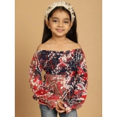 MINI & MING Girls Abstract Printed Off-Shoulder Puff Sleeves Gathered Bardot Top