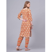 JC4U Cotton Printed Kurti With Pants Womens Stitched Salwar Suit - Orange ( Pack of 1 ) - None