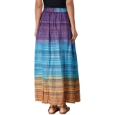 Milky-Blue Long Summer Skirt with Stripes Woven in Multi-Color Thread and Dori on Waist