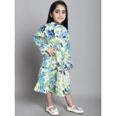 MINI & MING Girls Floral Print Mock Neck Bell Sleeves Crepe Fit & Flare Midi Dress