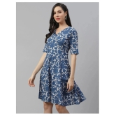 Divena Cotton Blue Fit And Flare Dress - 5XL