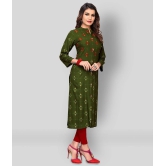 Vbuyz - Green Rayon Womens Front Slit Kurti ( Pack of 1 ) - XL