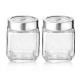 Treo By Milton Cube Storage Glass Jar, Set of 2, 580 ml Each, Transparent | Storage Jar | Modular Kitchen | Multipurpose Jar - Transparent