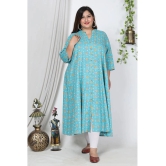 Swasti Cotton Blend Printed Flared Womens Kurti - Blue ( Pack of 1 ) - None