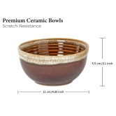 Reactive Handpainted Premium Ceramic 4 Small Dinner Bowl| Dessert Bowl, Soup Bowl, Salad Bowl | Stoneware | Microwave and Dishwasher Safe | Pack of 4 | Peanut Brown