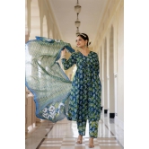 Women Printed A-Line Kurta and Pant Set with Dupatta Set-XL