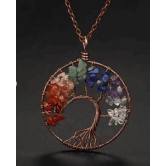 Handmade Bohemian Tree of Life Wire Quartz Stone Necklace