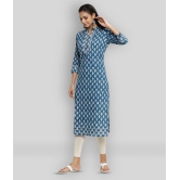 KIPEK - Blue Cotton Women's Straight Kurti ( Pack of 1 ) - XL