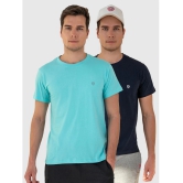 Lux Cozi Cotton Regular Fit Solid Half Sleeves Mens T-Shirt - Turquoise ( Pack of 2 ) - None