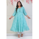 Swasti Cotton Blend Printed Anarkali Womens Kurti - Turquoise ( Pack of 1 ) - None