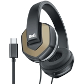 Bell BLHDP130A Type C Wired Headphone Over Ear 24 Hours Playback Passive noise cancellation IPX4(Splash & Sweat Proof) Black