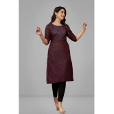 Parastri Cotton Embroidered Straight Womens Kurti - Maroon ( Pack of 1 ) - None