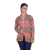 eWools.in Beige and Pink Woollen Buttoned Cardigan - L