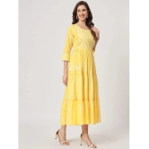 AMIRAS INDIAN ETHNICWEAR Cotton Printed Ankle Length Womens Fit & Flare Dress - Yellow ( Pack of 1 ) - None