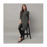 Glito Cotton Blend Striped Front Slit Womens Kurti - Dark Grey ( Pack of 1 ) - None