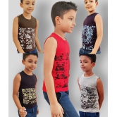 HAP Boys Multicolor Printed Vest | Tank top |Sleeveless Tshirt - Pack of Five - None