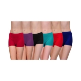 Softskin - Multicolor Cotton Blend Solid Women's Boy Shorts ( Pack of 6 ) - M