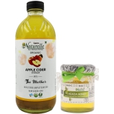 Farm Naturelle Glass Bottle Organic Apple Cider Vinegar with Mother-500 ml Along with Raw Acacia Forest Honey 250 g