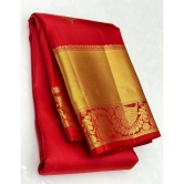 Om Shantam Sarees Jacquard Self Design Saree With Blouse Piece - Red ( Pack of 1 ) - Red