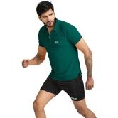 Men Solid Polo Neck Polyester Dark Green T-Shirt