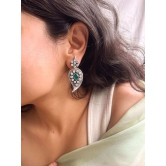 Ambika silver earring with zircon and emerald stone