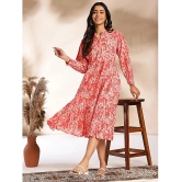 Janasya Cotton Printed Midi Womens Fit & Flare Dress - Pink ( Pack of 1 ) - None